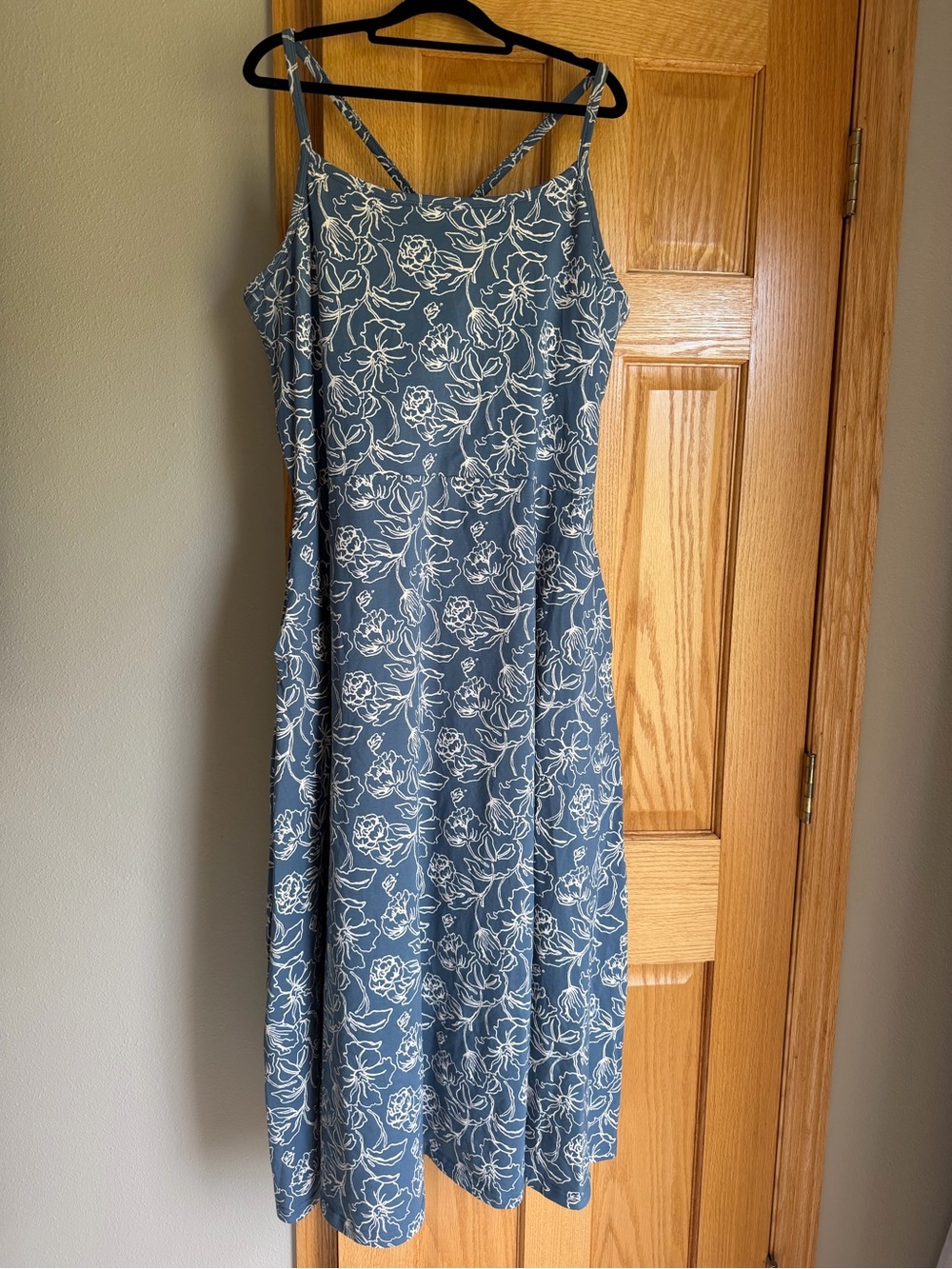 Pact Organic Cotton Fit & Flare Midi Dress Looking Glass Floral Slate Blue XXXL